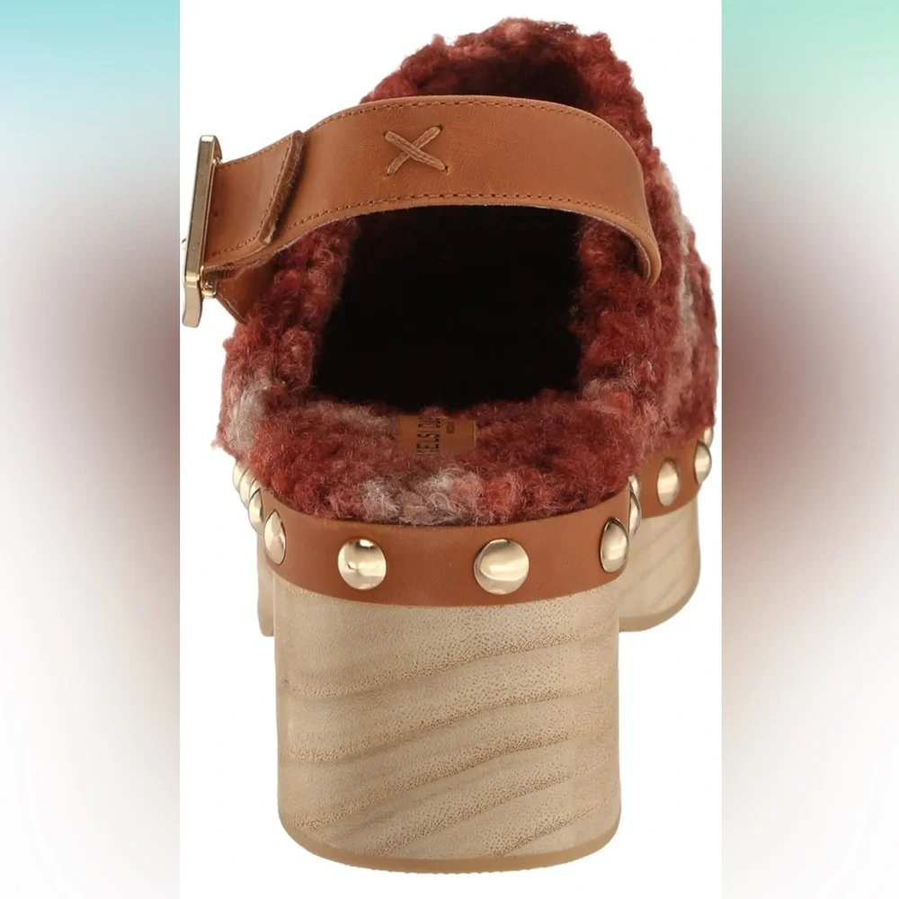 NEW Kelsi Dagger Brooklyn Warehouse Shearling garnet multi stud clog anthro 6.5 - Picture 4 of 13